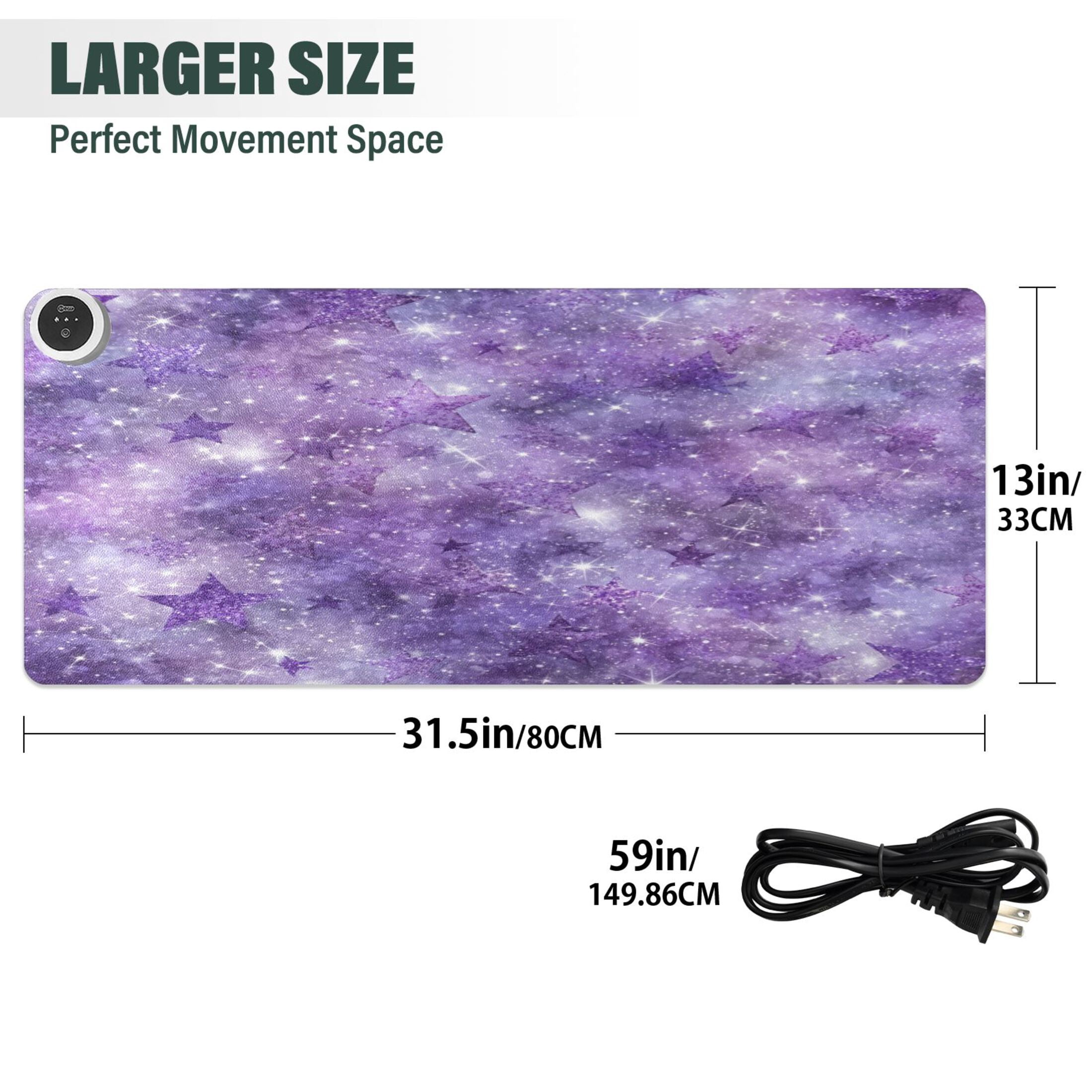 Large Heated Desk Mat Mouse Pad 31.5"x13"PU Leather Graphene Heating Desk Warmer with 3 Temperature Settings 110V US Plug Non-Slip Warm Pad for Home, Office, and Gaming Purple Cosmic Galaxy Pattern