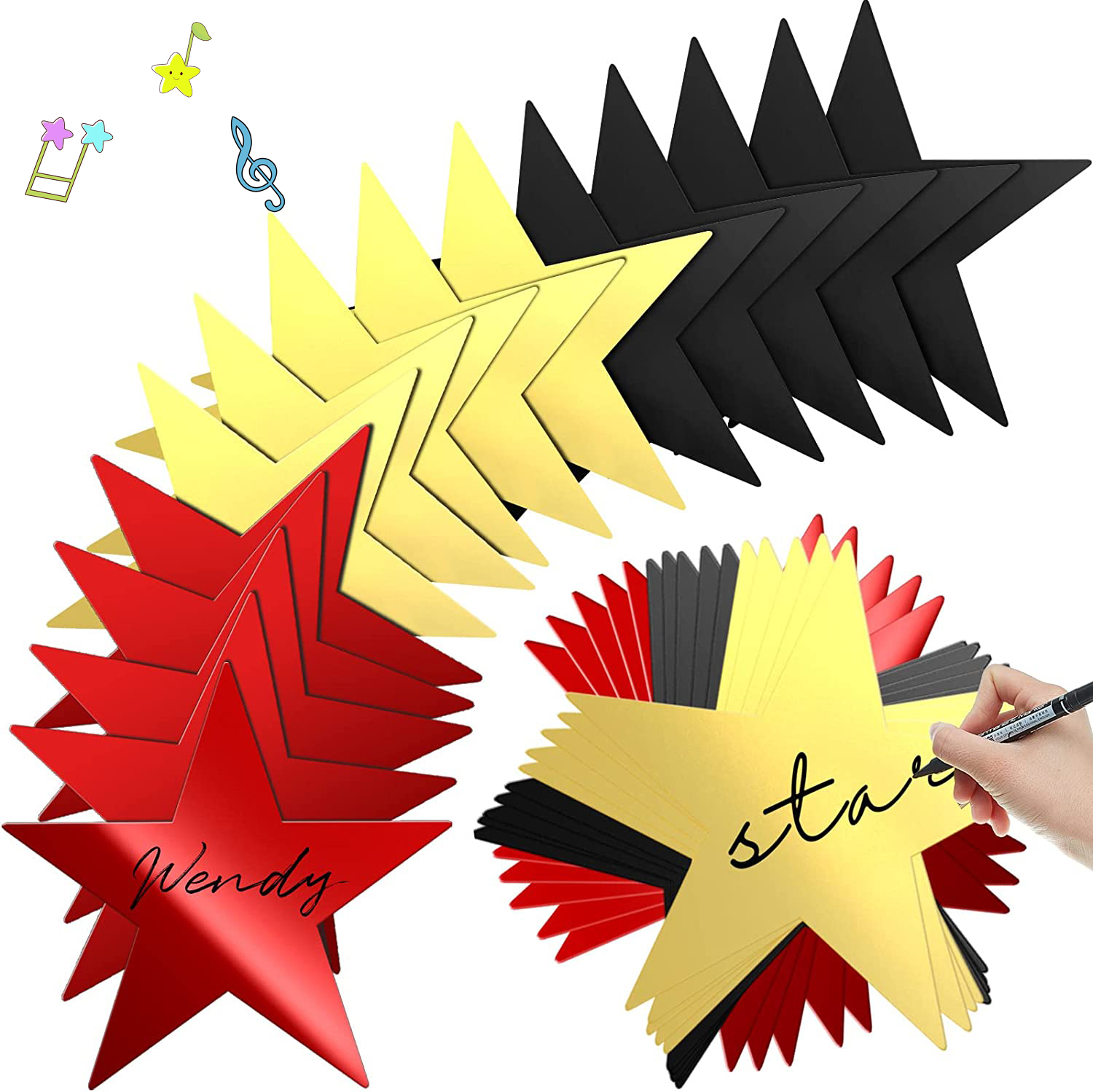 FABOTD 100 PCS Black Stars Cutouts Double Printed Paper Star Decorations Glitter Star Shining
