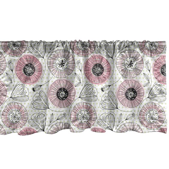 Ambesonne Circle Pattern Valance Pack of 2, Garden Art Doodle, 54"X12", Pale Green Pastel Pink