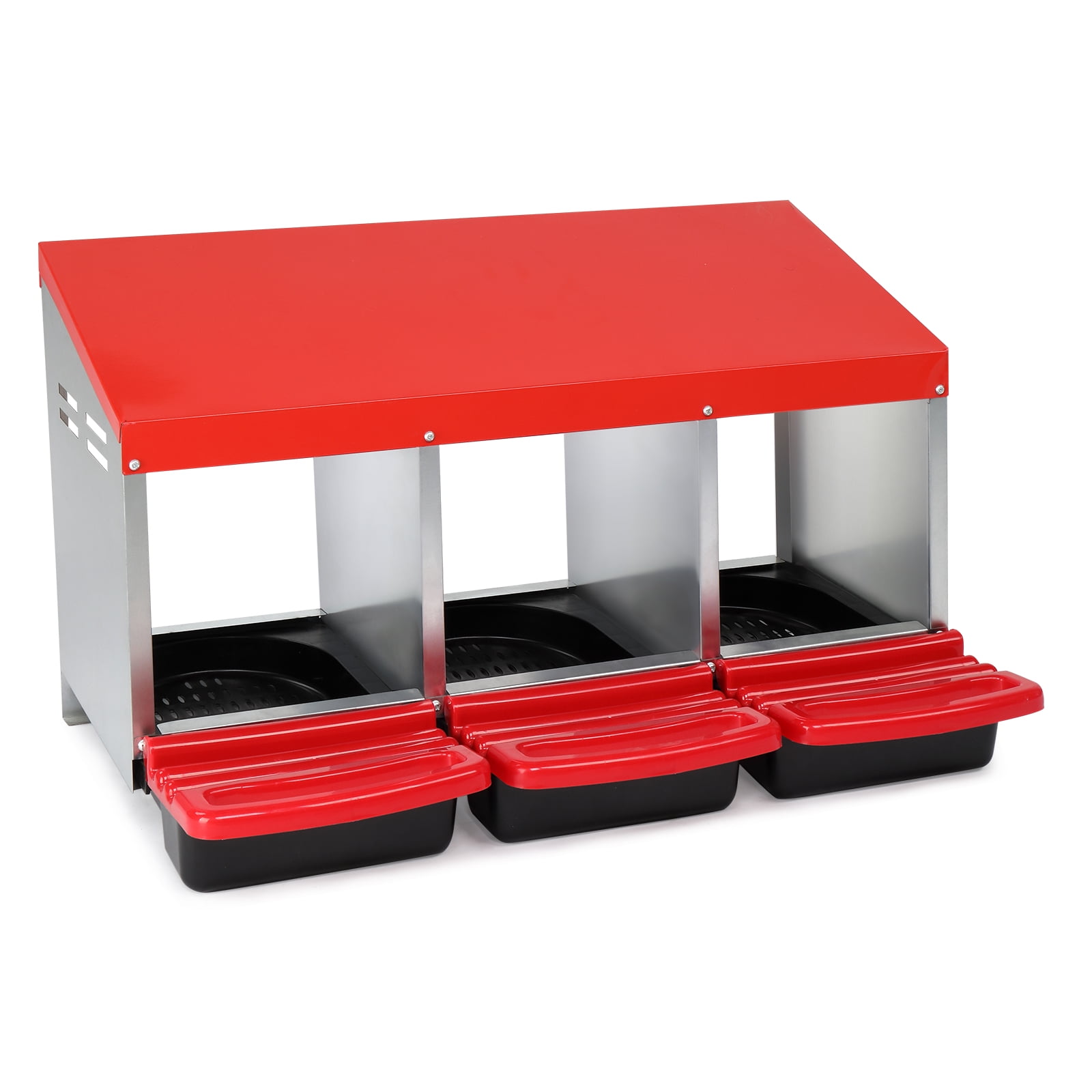 3 Compartment Poultry Chicken Nesting Box, Weather Resistant Steel Plastic Hen Laying Nest with Sloped Ventilated Bottom, Private Egg Laying Habitat for Chickens Ducks