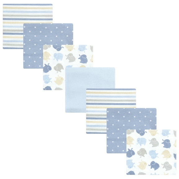 Hudson Baby Infant Boys Cotton Flannel Receiving Blankets 7pk, Multi Color Boy Elephant, One Size