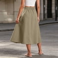 thumbnail image 5 of WQNVRNR Womens Max Skirt- Casual Zip Button Pleated Elastic Waist Summer A-Line Long Skirts Khaki Size L, 5 of 7