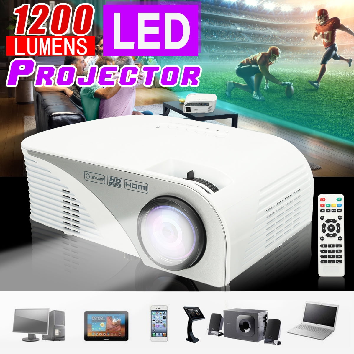 Mini Projector Portable 1080P LED Projector Home Cinema Theater Indoor