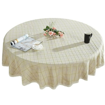 

Checkered Tablecloth With Lace thicken Cotton Linen Round Tablecloth Washable Soft And Breathable Table Cover For Living Room Balcony Garden Picnic Party-Warm Grey-220cm