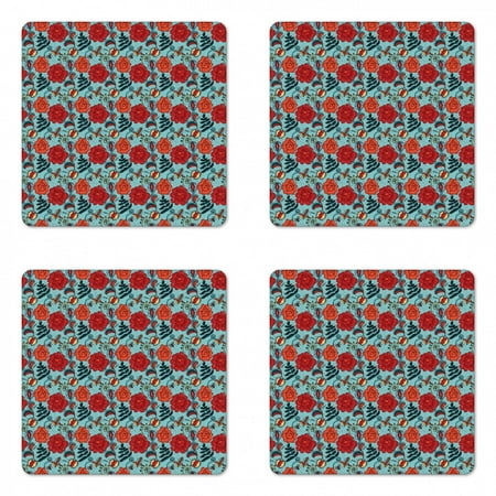 

Floral Coaster Set of 4 Fern Leaves Flower Petals Venus Flytrap Flourishing Mother Earth Beauty Pattern Square Hardboard Gloss Coasters Standard Size Multicolor by Ambesonne