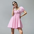 thumbnail image 1 of 100% Cotton Elegant Dresses For Women Sweet Puff Sleeve Bandage Elastic Waist Summer Party Dresses Vestido Feminino zhangmengya LED, 1 of 2