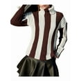 thumbnail image 3 of Women'S Fall Oversized Sweaters Casual Striped Color Block Winter Long Sleeve Chunky Knit Pullover Tops Coffee Color XL, 3 of 8