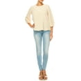 thumbnail image 2 of Women's Solid 3/4 Sleeve Blouse with Puff Sleeves and Lace and Pearl Accent, 2 of 5