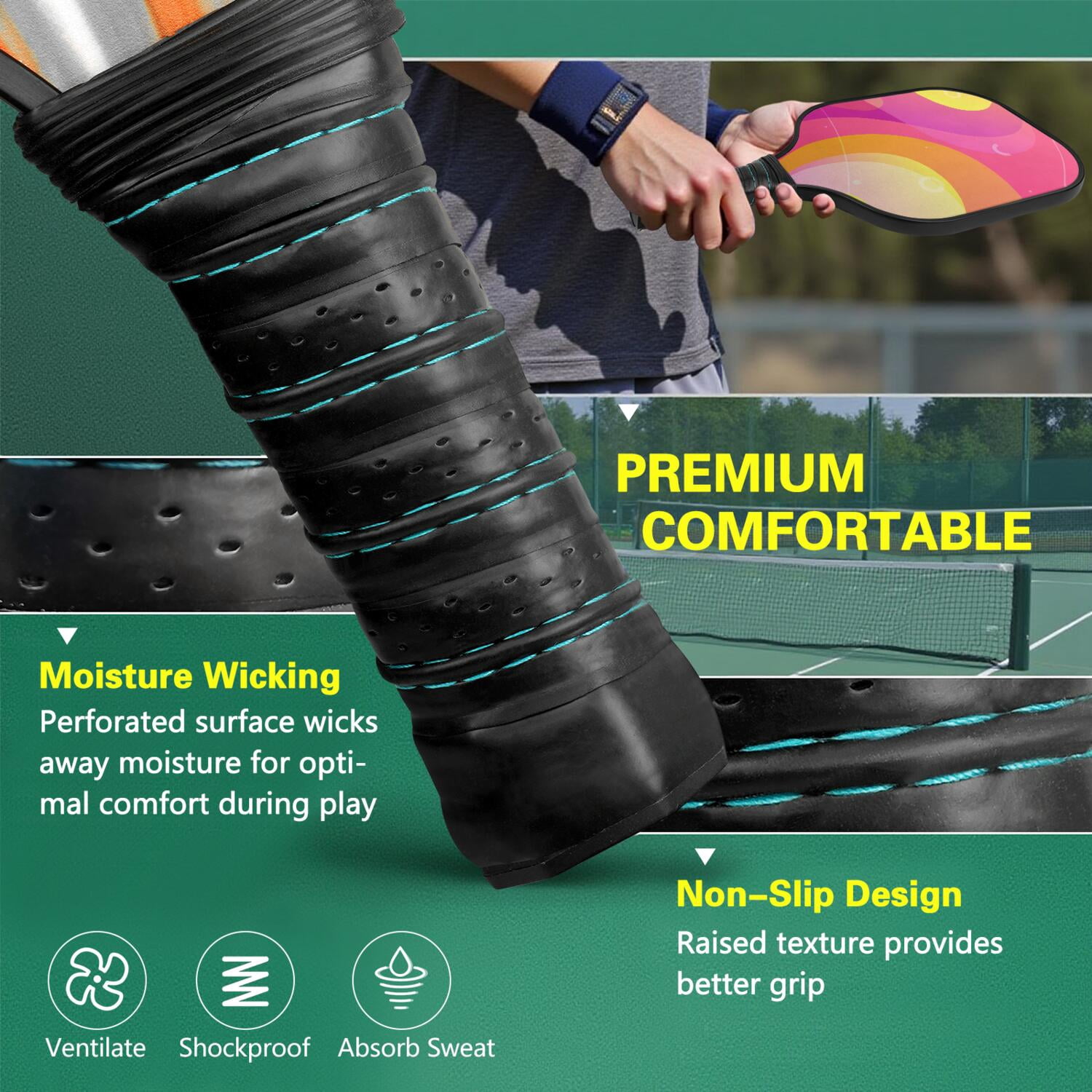 Pickleball Paddles Set Of 1, Fiberglass Surface, Neon Fluid Print, 1 Paddle, 2 Balls & Bag