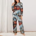 thumbnail image 2 of Balery Red Train Hot Air Balloon Conjunto de Pijama con Estampado para Mujer, Conjunto de Dos Piezas con Manga Larga, Ropa de Dormir Suave con Bolsillos, Pijamas Cómodos-Medium, 2 of 7
