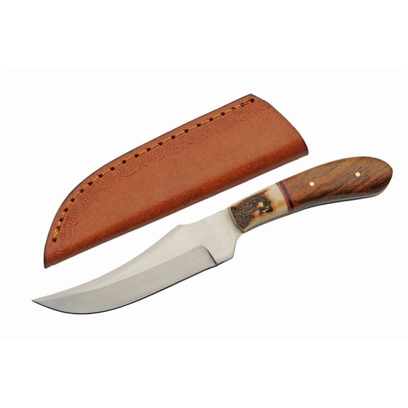 SZCO 7.25-Inch Heritage Stag & Wood Slim Patch Knife 4-Inch Stainless Steel Full Tang Blade Handcrafted Field Tool with Leather Sheath