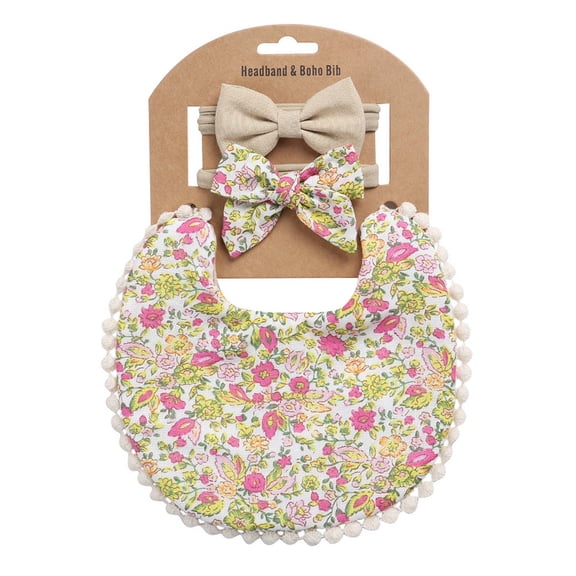 Odeerbi Baby Bib Boys Girls Drool Bib Toddler Plaid Print Linen Cotton Double Sided Saliva Headband Set
