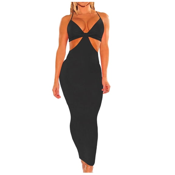 IROINNID Sheath Dress For Women Fashion Sexy Irregular Backless Night-club Party Sling Long Dress Ankle-Length Solid Color Dress