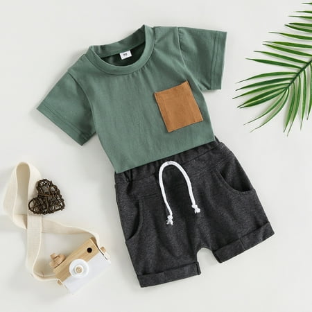 

Lamuusaa Baby Boys Shorts Set Summer Casual Short Sleeve Crew Neck T-shirt with Elastic Waist Shorts Outfit