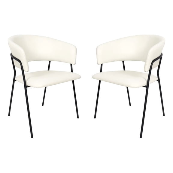 Slate Contemporary Modern Vegan Leather Metal Armchair in Ivory - Set of 2