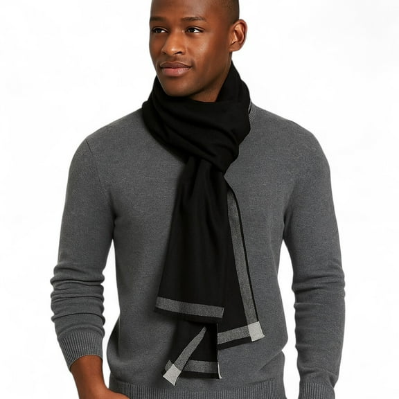 Alfani Mens Scarf One Size Black Herringbone