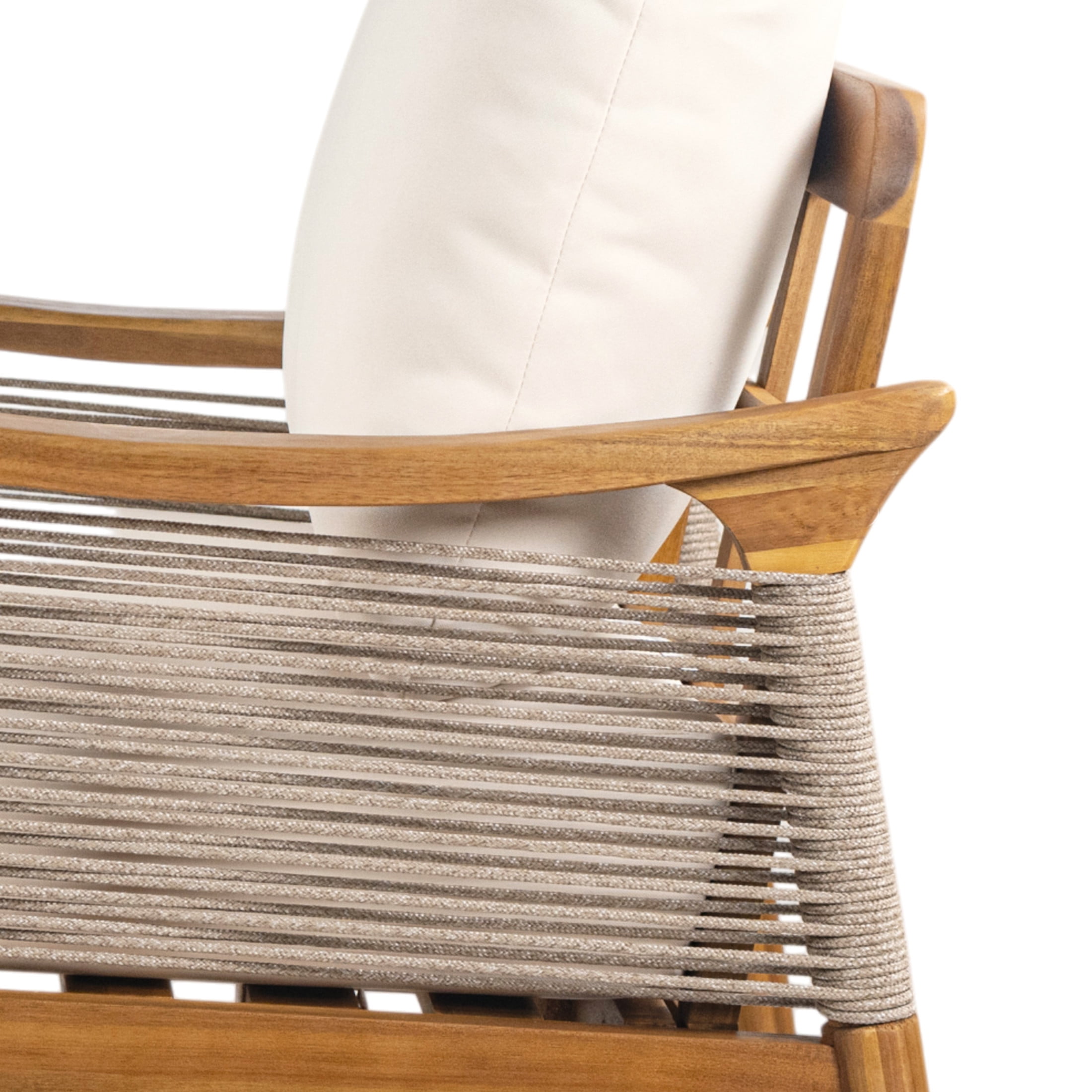 Christopher Knight Home Boho Outdoor Rope Lounge Chair with Thick Cushion, Solid Wood, Teak+Beige, Set of 2