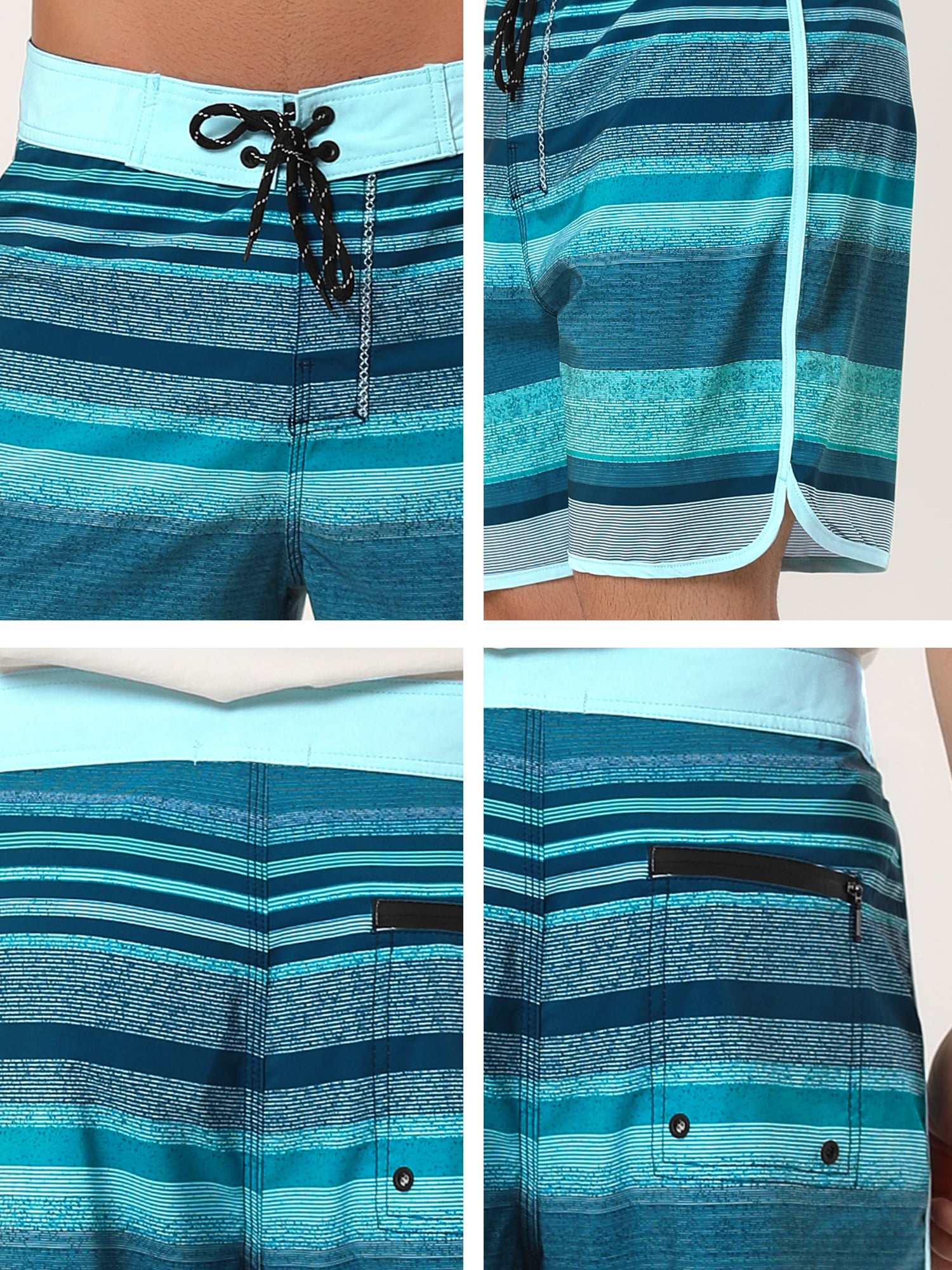 Unique Bargains Men's Swim Shorts Drawstring Waist Summer Board Shorts 36 Blue Grey
