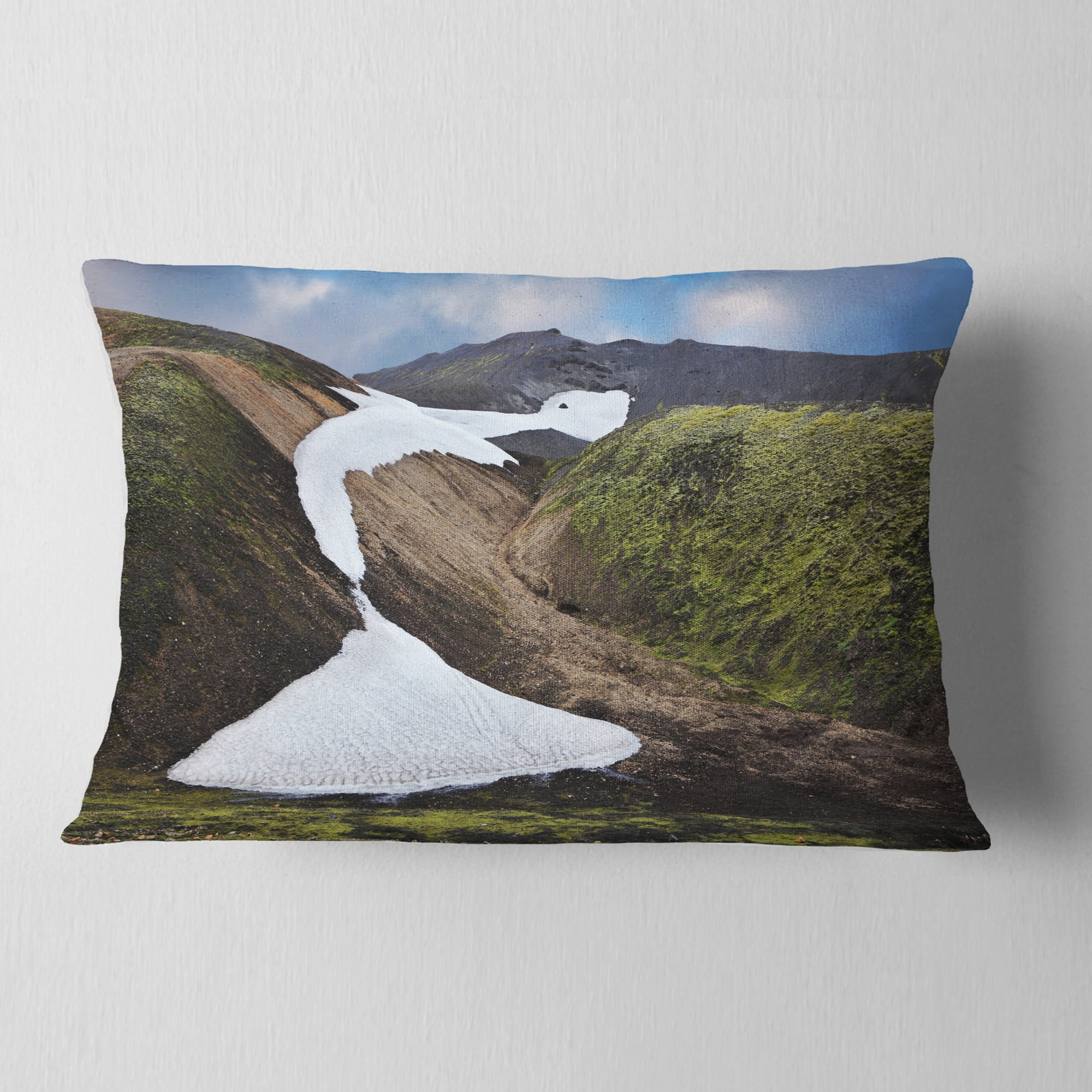 Designart White Spots Snowfields In Gullies - Landscape Printed Throw Pillow - 12x20