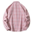 thumbnail image 3 of MELDVDIB Mens Button-Up Plaid Shirts Turndown Collar Oversized Long Sleeve Outfits Shirts Light Weight Comfy Work Coats Blouse with Pocket Pink 5XL, 3 of 4