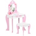 thumbnail image 1 of Qaba Kids Vanity Table & Chair Set with Drawer, Love Heart & Bow Patterns, 1 of 10