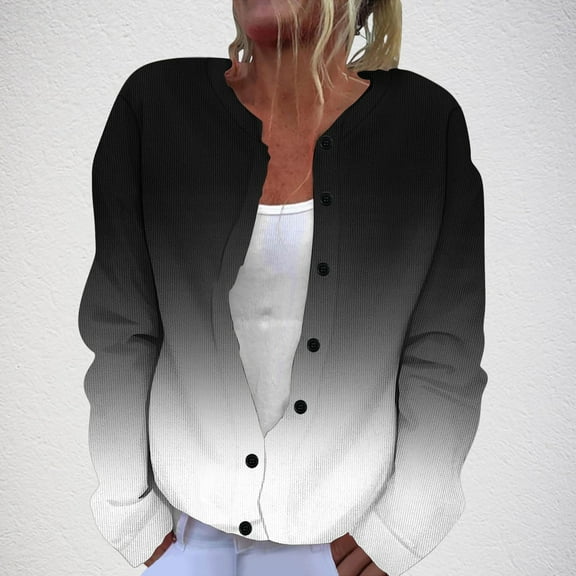 YUNAFFT Stylish Gradient Print Cardigan with Button Front and Ribbed Texture for Women