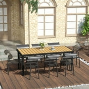 Outsunny 75" x 35" Outdoor Dining Table for 8 People, Rectangular Aluminum Frame Garden Table with All-Weather Faux Wood Top, Natural
