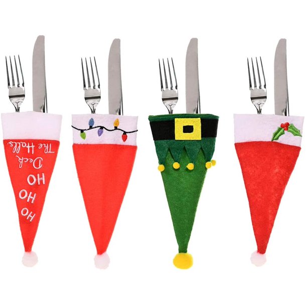 Cubiertos de Navidad Servilleta de cocina, 8 piezas Cuchillos Tenedores Cuchara Bolsa de vajilla, Bolsas para la cena de Navidad Decoración de mesa Bolsas de Navidad para cuchillo y tenedor Fokelyi WLJ-3495