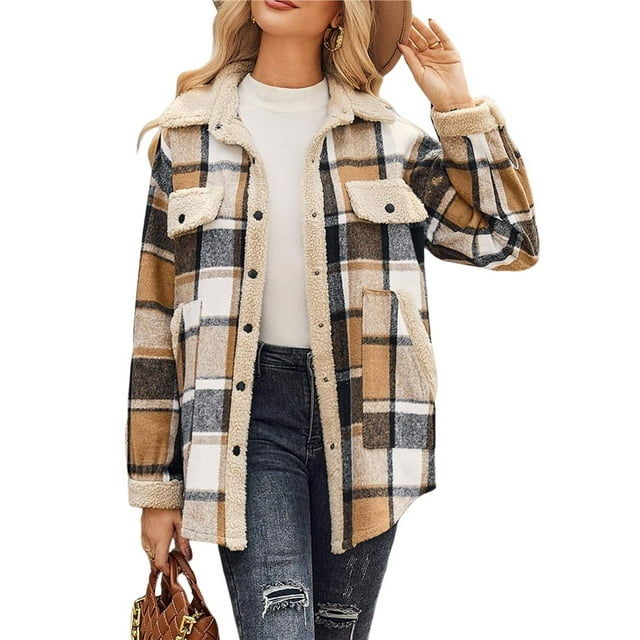 Chaqueta de Franela A Cuadros con Botones, Estilo Casual, Larga, con Bolsillos, Ideal para Otoño. Caqui Oscuro L