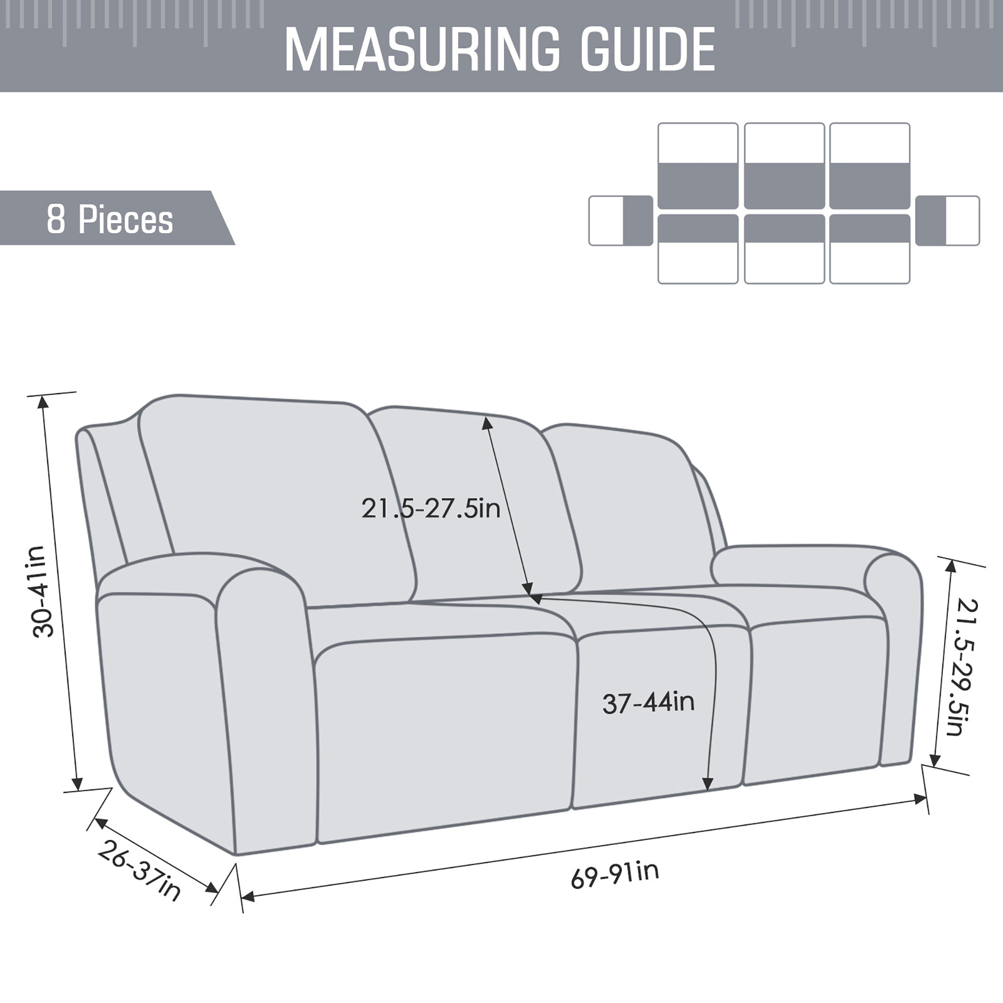 TAOCOCO 3-Seaters Stretch Recliner Sofa Slipcover Solid Couch Covers Furniture Chair Protector Dusty Gray