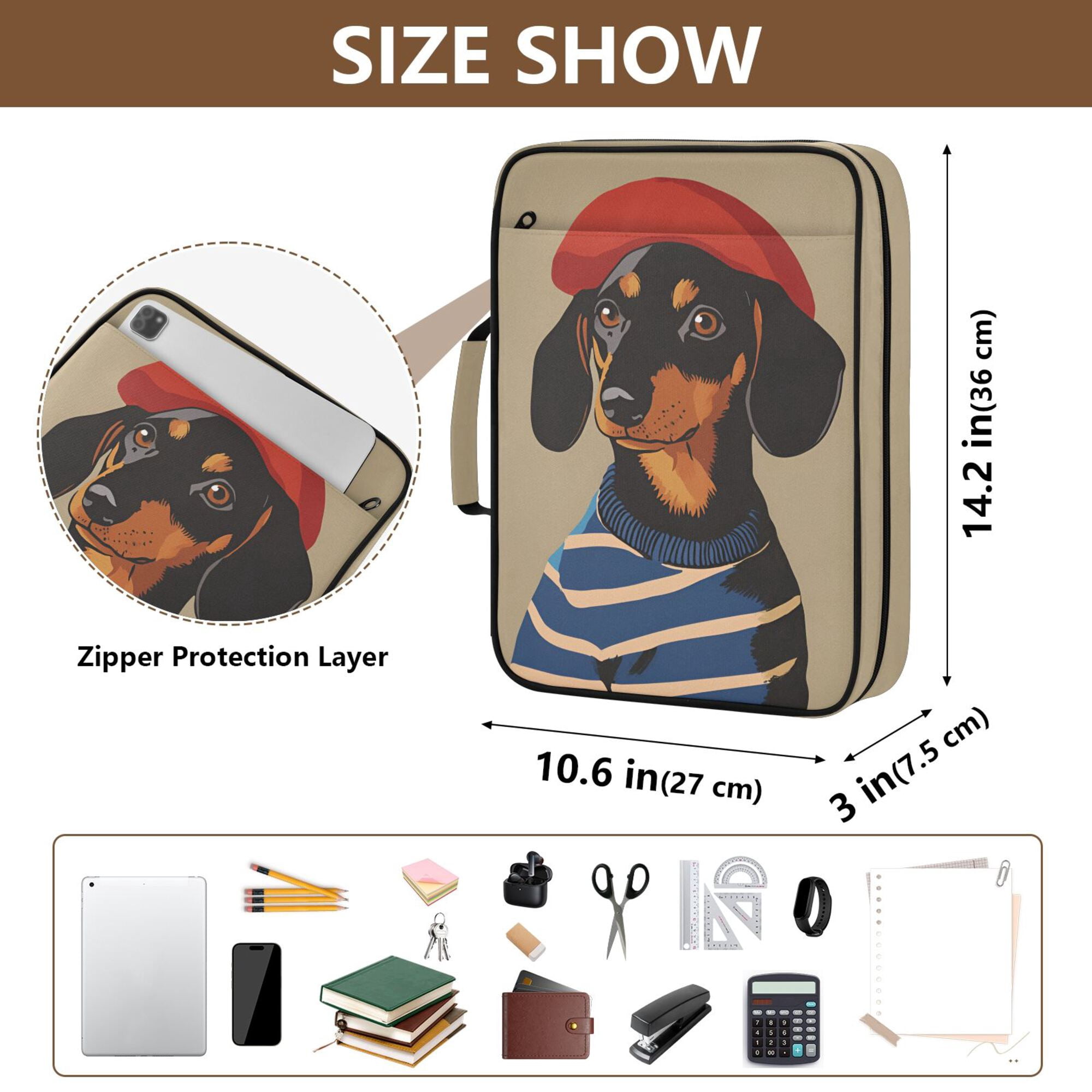 FORMRS Accordion File Folder A4 Size 7-Pocket Expanding Document Organizer Bag with 3 Ring Binder, Dog Artist