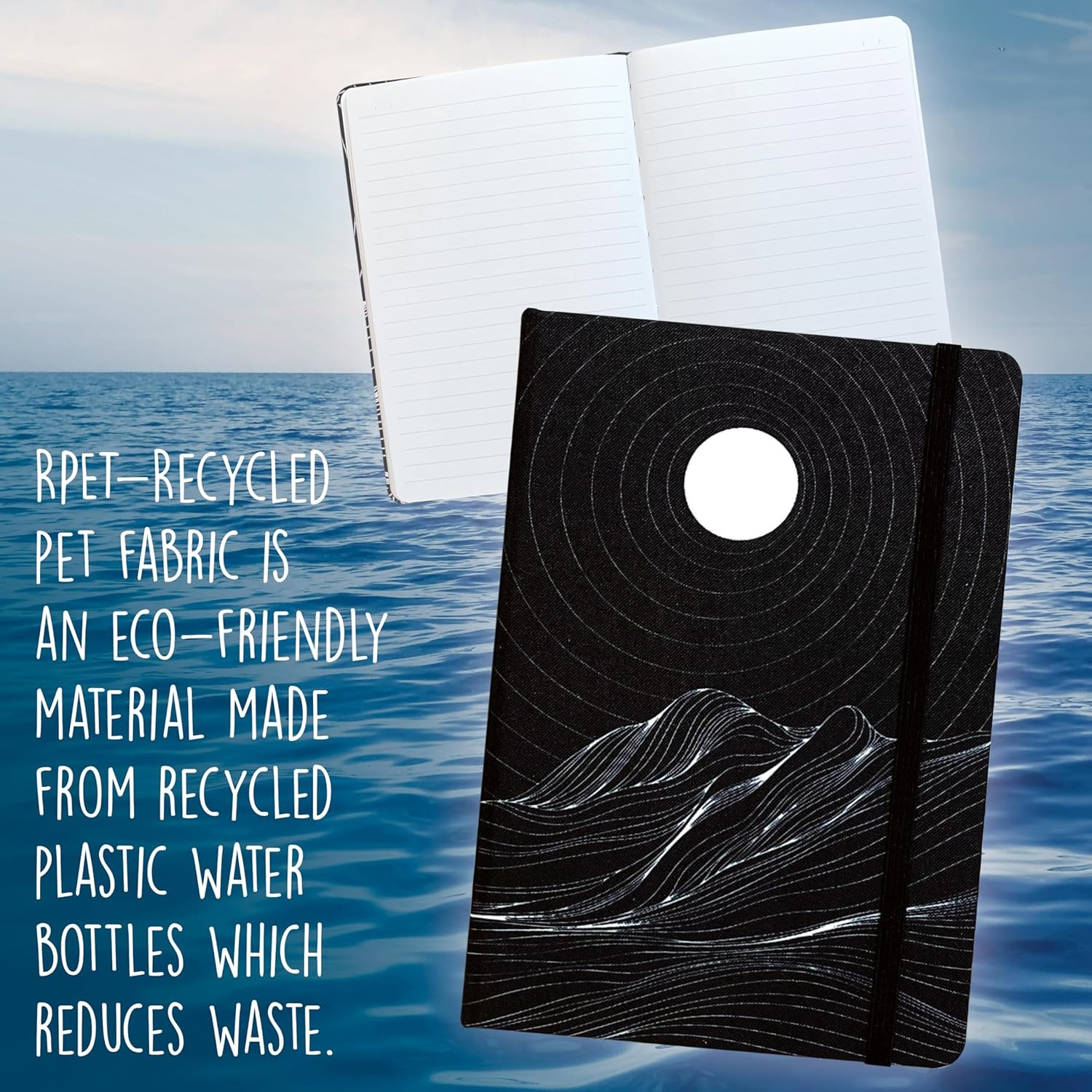 Better Office Products d Plastic Bottle Notebook Journal, 8.3" x 5.8" (A5), 192 College Ruled Pages, Hardcover, Inner Pocket, Banded, Cover Made of Plastic Bottles (1, Black)