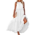 thumbnail image 2 of GXIPO Plus Size Boho Dresses for Curvy Women 2025 Halter Sleeveless Tiered Ruffle Flowy Maxi Dress with Pockets​ White S, 2 of 9