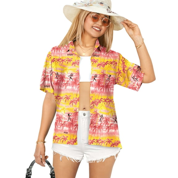HAPPY BAY Women's Button Down Blouses Casual Summer Beach Party Shirt Hawaii Blouse Short Sleeve Tropical Vacation Button up Dress Hawaiian Shirts for Women S Aloha, Red