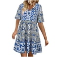 thumbnail image 1 of Vestido de Verano de Manga Corta para Mujeres, Moda Casual Sexy Plegado Botón de Impresión Cuello en V para la Fiesta Y el Verano, 1 of 6
