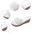 thumbnail image 5 of Rokment Women's Sparkly Sequin Pearl Platform Wedge Dressy Slip On Sandals Bridal Bling Elegant Platform Chunky Heeled Dress Slides for Bride Wedding Summer White Size 8, 5 of 7