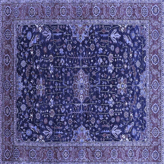 Ahgly Company Machine Washable Indoor Square Oriental Blue Traditional Area Rugs, 8' Square