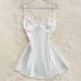 thumbnail image 5 of Women's Lace Bust V Neck Silky Satin Mini Slip Nightgown, Adjustable Spaghetti Strap Backless Ice Silk Sleep Dress for Honeymoon Loungewear White S(S), 5 of 5