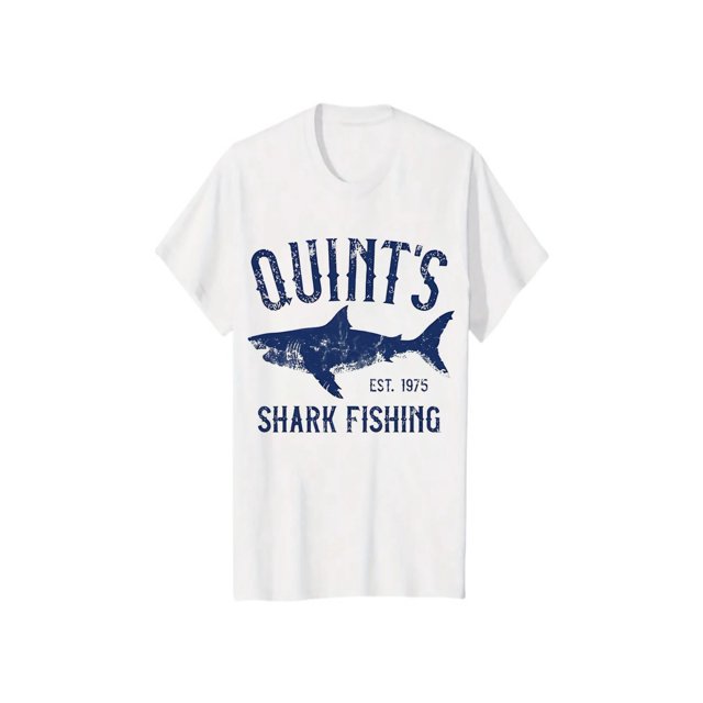 Quint's Shark Fishing 1975 Vintage Graphic T-Shirt, 100% Cotton Crew Neck Short Sleeve Tee, Casual all-Season Knit Fabric Top for Men, Regular Fit with Printed Design - Retro Style Shirt | Knit Textu