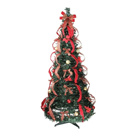 Christmas Tree Plaid Northlight 6' Prelit Artificial Christmas Tree Gold and Red Plaid Decorated Pop-Up - Multi-Color Lights ()