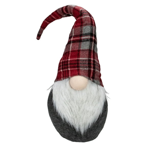 Plaid Bendable Hat Gnome Sitting Christmas Decoration - 25" - Red and Gray