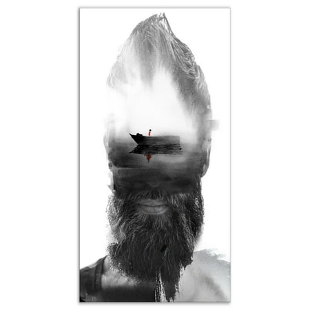 DESIGN ART Designart 'Floating Boat in Man Portrait' Glamour Painting Print on Wrapped Canvas