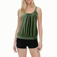 thumbnail image 1 of Swimsuits Women Solid Color Stylish Ruffle Tankini Tops with Boyshorts Dark Green Bathing Suits for Women M, 1 of 6