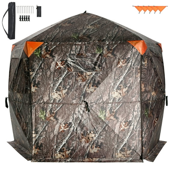 KFFKFF Hunting Shelter, 288° Visibility Ground Shelter, 6-7 Person Instant Setup Wildlife Blind with Transport Bag, Durable Outdoor Hunting Hub, 4 Side Windows for Turkey and Deer Observation
