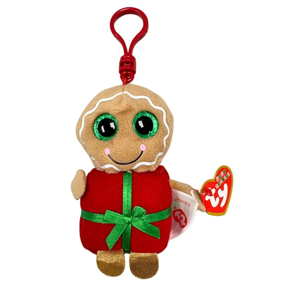 Ty Beanie Baby (Plastic Key Clip) - Sweetsy the Gingerbread Man – Glitter Eyes - Stuffed Animal