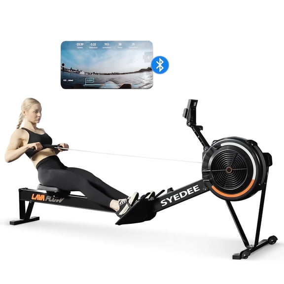 Syedee Indoor Rowing Machine Home Adjustable Air Resistance Performance Monitor Ergonomic Comfort Seat Device Holder Easy Storage Lava Flow Series