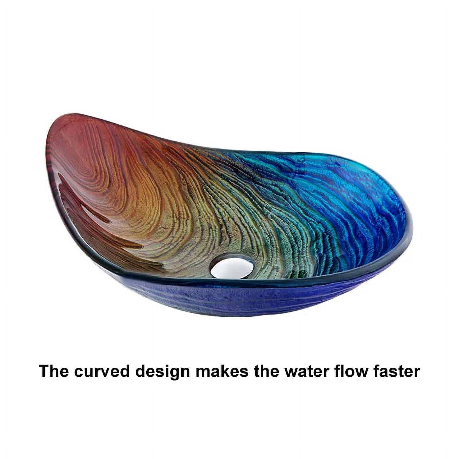 Homary Tempered Glass Multicolor Teardrop-Shaped Bathroom Vessel Sink Wash Sink
