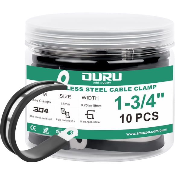 Abrazaderas para cables OURU de 10 piezas, 45 mm, acero inoxidable con goma