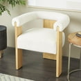 thumbnail image 2 of DecMode Polyester Curved Back Mid Century Modern Round Boucle Lounge Chair with Light Brown Wood Frame, Cream, 2 of 9