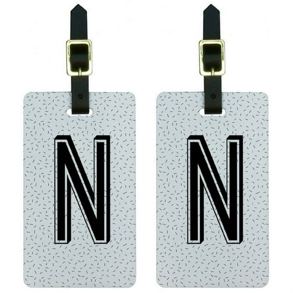 Letter N Initial Sprinkles Black White Luggage Tags Suitcase ID, Set of 2
